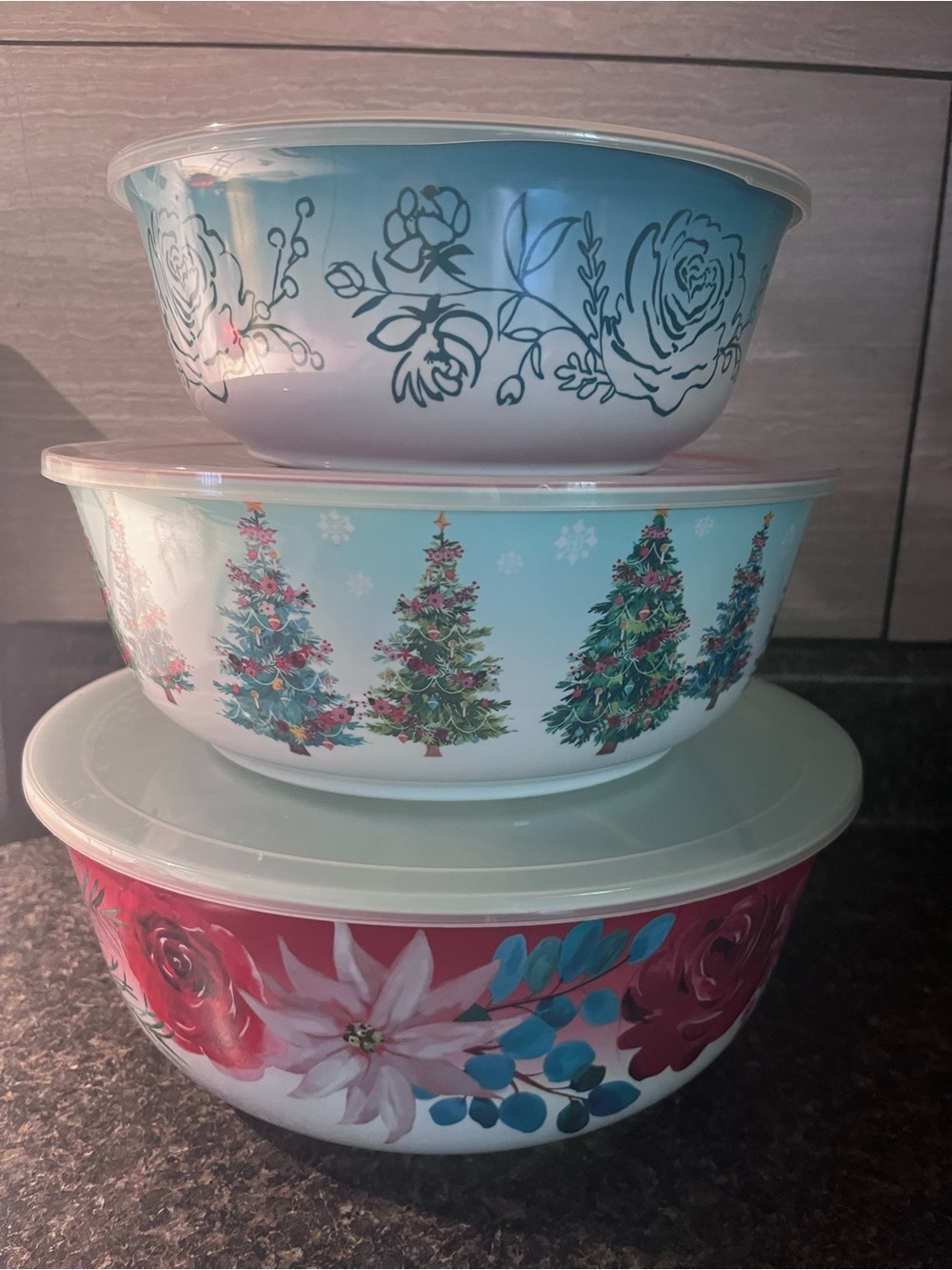 The Pioneer Woman Holiday Nesting Mixing Bowls - Red, Blue, White